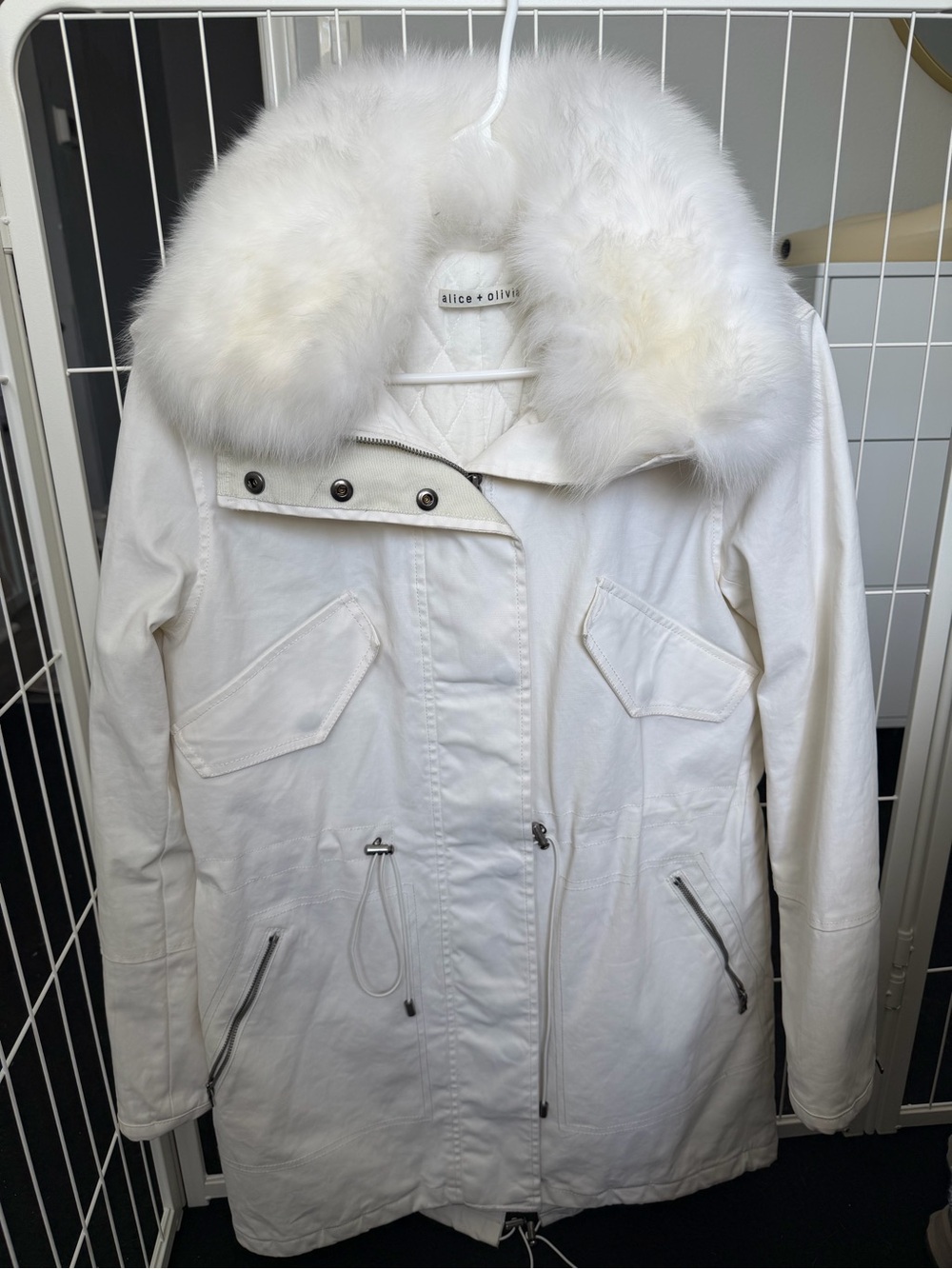 Alice + Olivia White Fur Trim Parka